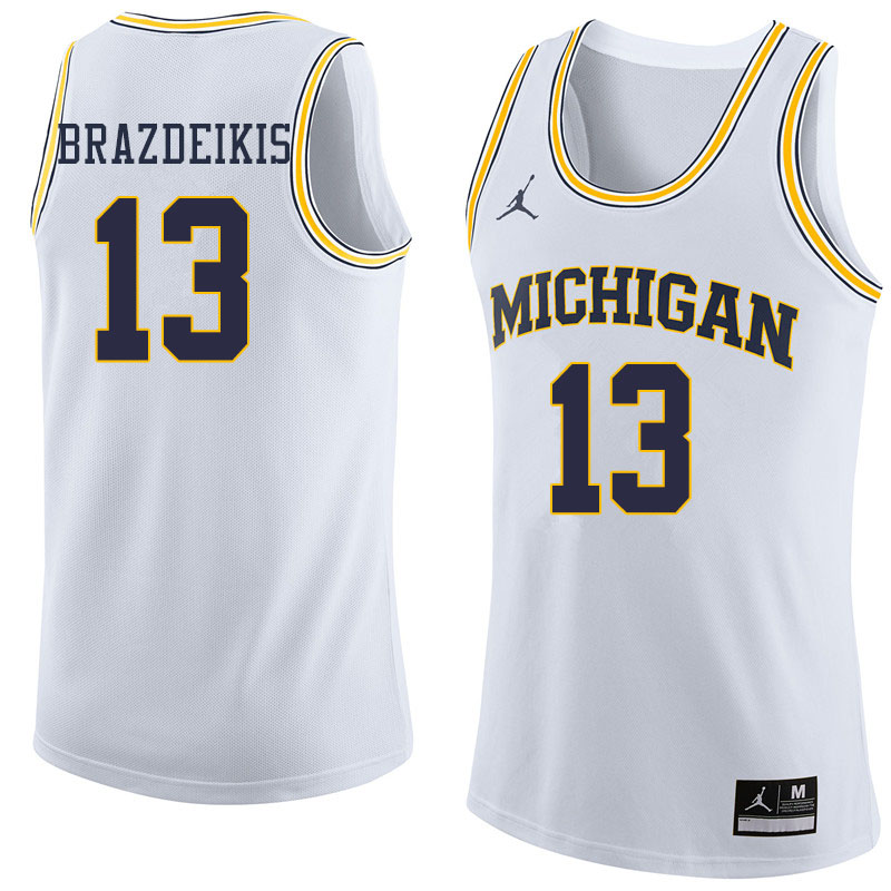 Jordan Brand Men #13 Ignas Brazdeikis Michigan Wolverines College Basketball Jerseys Sale-White